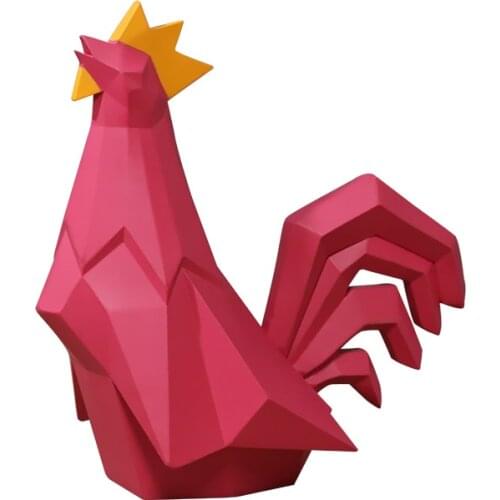 GEOMETRY LUCKY COCK ART SCULPTURE SIMULATION ANIMALS CHICKEN STATUES RESIN ART&CRAFT HOME DECORATION ACCESSORIES R2490
