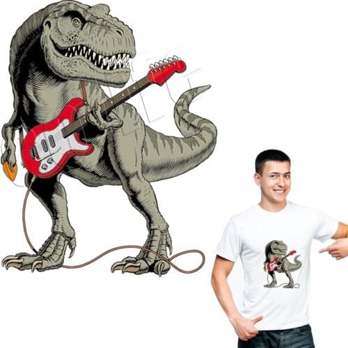 Guitar Patches Big Dinosaur Transfers Print On T-Shirt Diy Accessory New Design Washable Clothes Decoration Iron Appliques For C