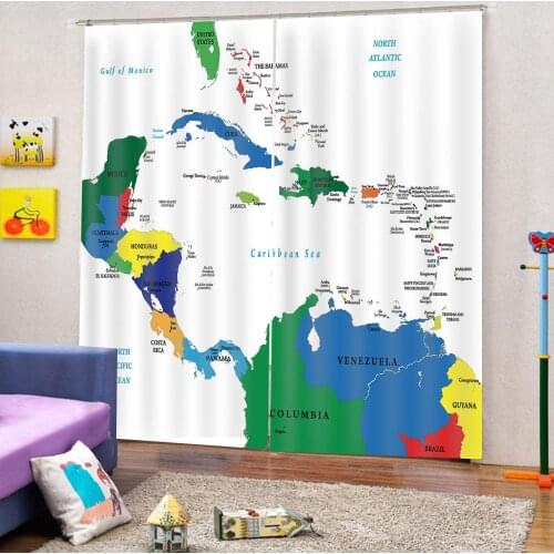 World Map Human Geography Room Curtains Large Window Digital Print Living Room Bedroom Blackout Window Drapes