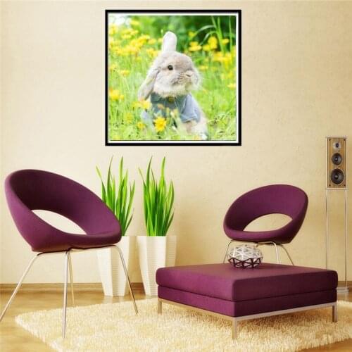 DIY New Square Diamond Painting Diamond Rabbit Cute Animal 5D Diamond White Rabbit Embroidered Landscape Pattern Home Decoration