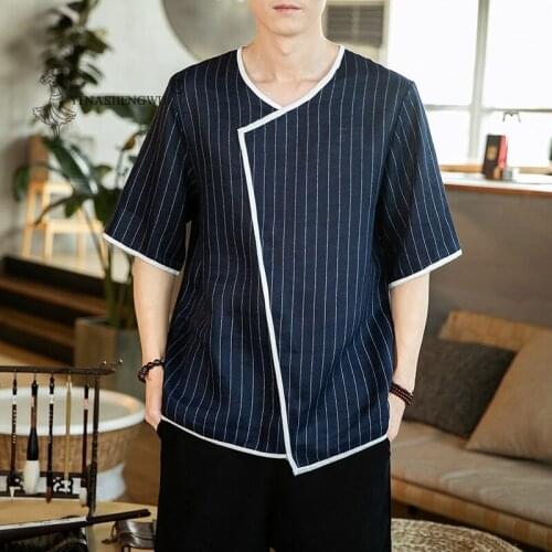 Kimono Clothes Short Shirt Japanese Men T-shirt Striped Japan Harajuku Trouser Asian Male Yukata Haori Cardigan Chinese Costume