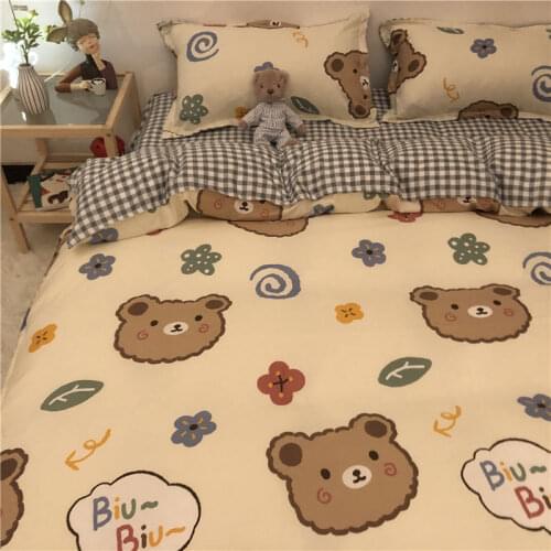 Cute Cartoon Bear Bedding Set For Boys Girls Fashion Flat Sheets Adult Children Bed Linen Duvet Quilt Cover And Pillowcase