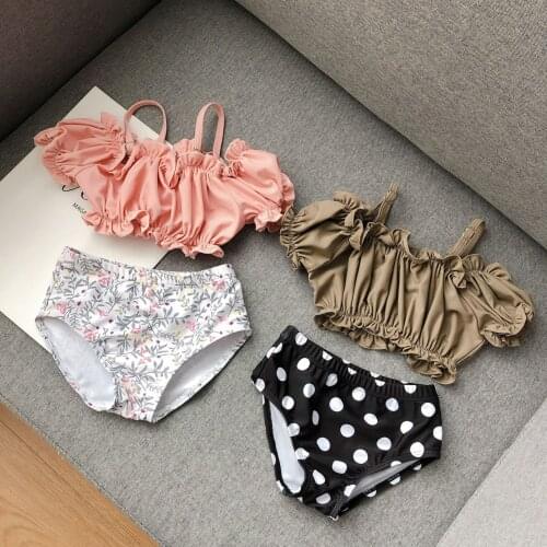 Summer Swimsuit for Baby Girls Cute Puff Sleeves Design Swimsuits Little Girl Bikini Swimwear Swimming Trunks Baby Beach Wear