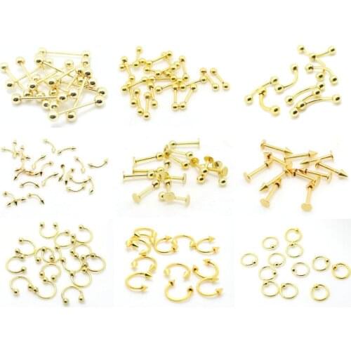 Fashion gold color barbell tongue lip eyebrow captive circular rings body piercing jewelry wholesale lot
