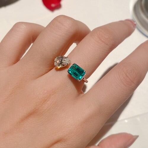 Fashion Open Rings Personality Asymmetry Water Drop Square Crystal Zircon Delicate Charm Jewelry For Women Wedding Engagement