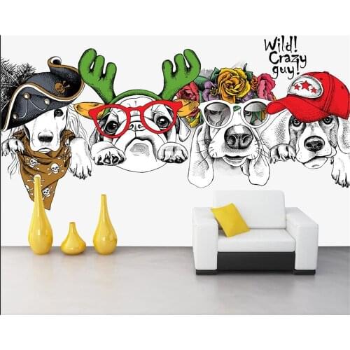 Ustom wallpaper modern minimalist cartoon hand-painted puppy personality childrens room background wall decoration 3d wallpaper