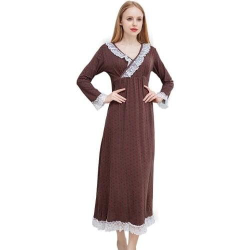 New Lace Modal Night Dress With Removable Breast pad Sexy Lingerie Women Modal Nightwear Night Gowns Loose Nightgown Sleepwear