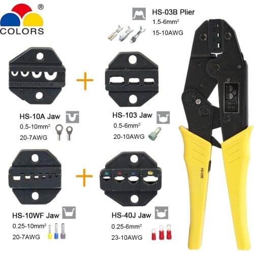 HS-03B Crimping Plier 1.5-6mm2 Non-insulated Tabs and Receptacles Plug Terminals Spade Connector Crimper Tools 15-10AWG Jaw Set