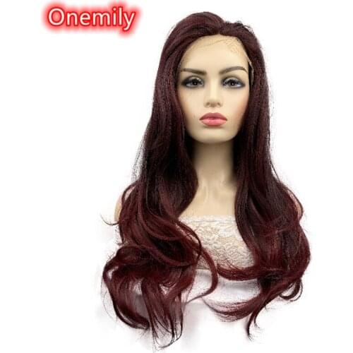 Onemily Long Wavy Lace Front Heat Resistant Synthetic Hair Wigs for Women Girls with Bangs Party Evening Out Burgundy