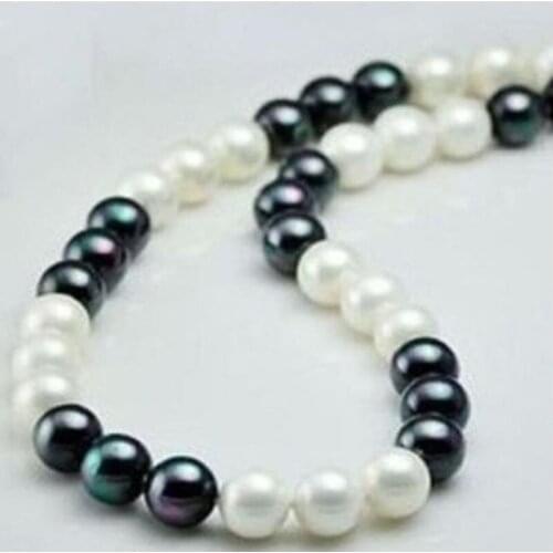 Stunning 10-11mm Tahitian peacock green white multicolor pearl necklace W
