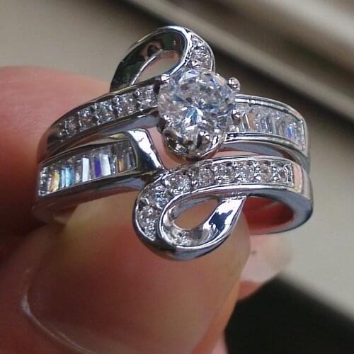 Size 6-10 Round Fashion jewelry 10kt white gold filled White AAA CZ Simulated stones Engagement Wedding Bridal Ring set gift