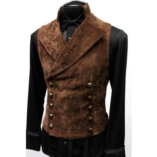 S-3XL Punk Gothic Suede Vest Coat Double Breasted Mens Steampunk Vintage Victorian Prince Costume Halloween Suits For Adult