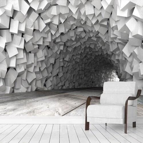 Modern Creative Wallpaper 3D Stereo Grey Cement Cave Space Murals Geometric Wall Paper 3D Living Room TV Sofa Bedroom Home Decor