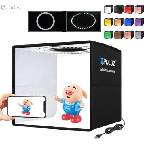 Cadiso 25cm Photography Ring Lightbox LED Folding Studio Diffuse Soft Box Portable Photo Lighting Shooting Tent with Background