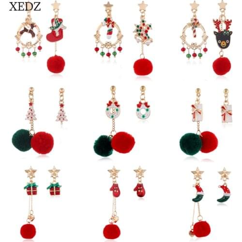 XEDZ Christmas Star Stud Earrings Ornaments Plush Ball Dream Catcher/Candy/Christmas Boots/Bells/Elk/Gloves Earrings Holiday Gif