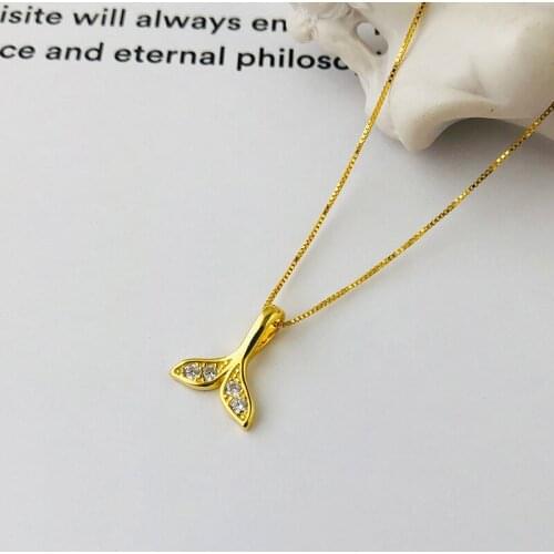 Lispector 925 Sterling Sliver Zircon Whale Tail Pendant Necklaces for Women Korean Elegant Box Chain Necklace Female Jewelry
