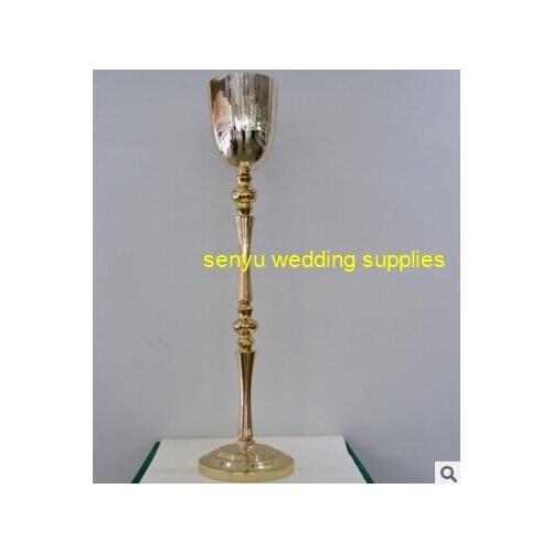 Gold Candle Holders Metal Candlestick Flower Vase Table Centerpiece Event Flower Rack Road Lead Wedding Decoration