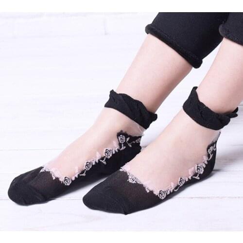 1 Pair Woman socks Ultra Thin Transparent Sexy Silk lace socks Tulle mesh ladies socks Summer fashion chaussettes socken