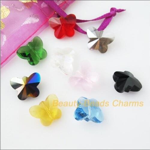 10 New Butterfly Charms Mixed Faceted Glass Crystal Rondelle Spacer Beads 11.5x15mm
