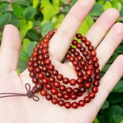 6mm / 8mm * 108 * AAA Natural Red Sandalwood with Gold Star Beads Japa Mala Prayer Bracelet or Necklace DIY Accessories Yellow