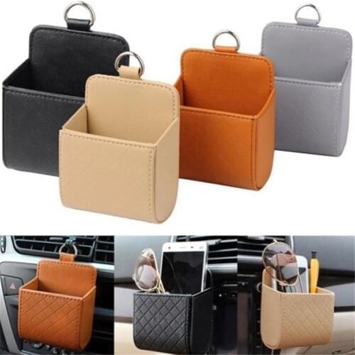 Car Storage Bag Air Vent Dashboard Tidy Hanging Leather Organizer Box Glasses Phone Holder Storage Box With Hook Car Accessories
