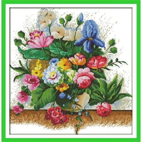 Flowers Blooming Cotton Canvas Cross Stitch Kits Art Crafts Accurate Printed Embroidery DIY Handmade Needle Work Home Decor