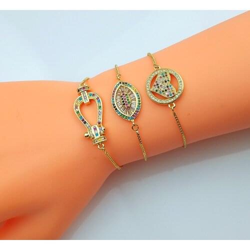 CZ Evil Eye Bracelet Women Jewellery Rainbow Hollow Round Heart Gold Bracelet Zirconia 24k Gold Tennis Bracelet olho grego