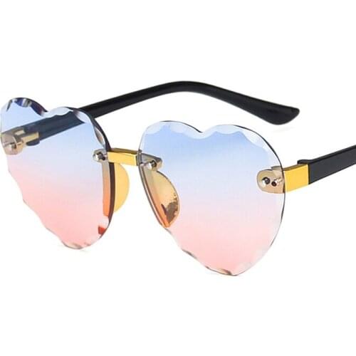 Child Cute Heart Rimless Frame Sunglasses Children Kids Gray Pink Red Lens Fashion Boys Girls UV400 Protection Eyewear