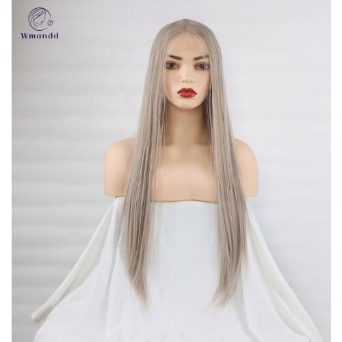 Wmandd 24 Inches Cosplay Long Straight Light Grey Synthetic Wigs With Nature Hairline For Women Daily Party Heat Resistant Fiber