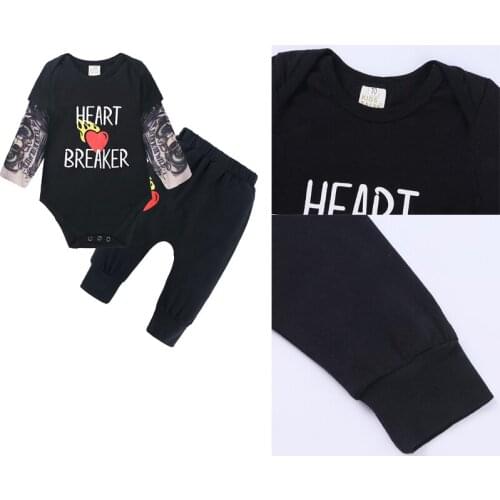 Toddler Baby Boy Clothing Sets Tattoo Sleeve Cotton Letter Print Rompers + Pants 2pcs Bodysuit for newborns Infant Clothes 9-24M