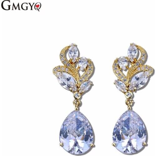 GMGYQ Fashion Marquise Cluster Zirconia Oorbellen Prachtige Water Drop Crystal Bruiloft Sieraden voor Vrouwen Rose Gold Gifts
