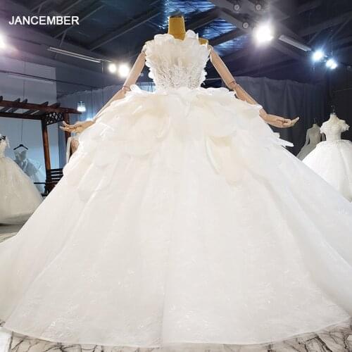 HTL2148 White Elegant Graceful Wedding Dress 2021 Back Lace-Up Flower Layered Applique Design Long Trailing Dress