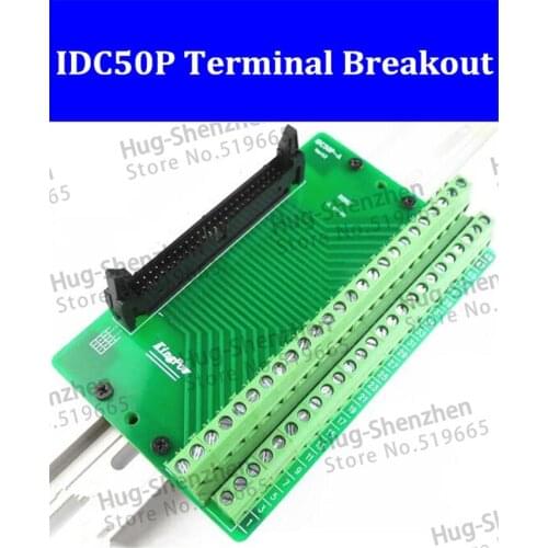 IDC50P IDC 50 Pin Male Connector to 50P Terminal Block Breakout Board Adapter PLC Relay Terminals DIN Rail Mounting--3pcs/lot
