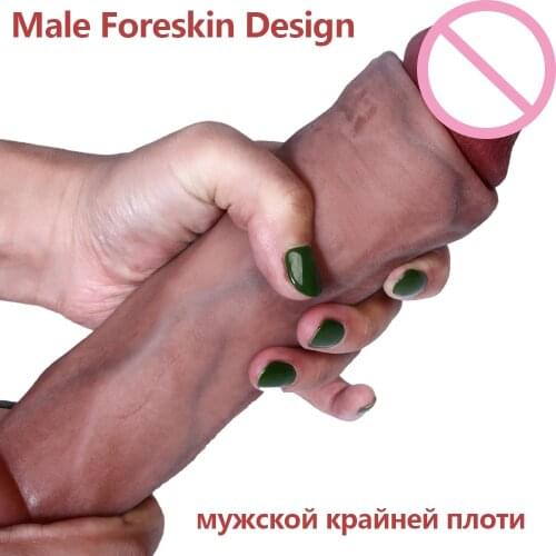 Simulation Dildo Women Foreskin G-spot Clitoral Stimulation Penis Soft Waterproof Huge Penis Sex Toy Vagina Massage Gift Doll