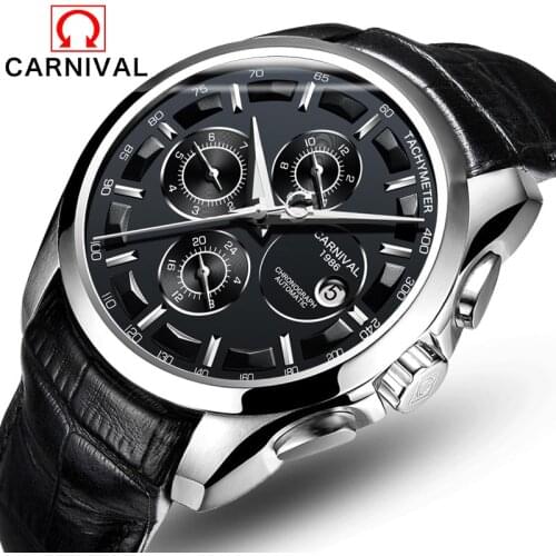 CARNIVAL Brand Automatic Mechanical Men Wristwatches Fashion Luxury Genuine Leather Strap Watch Waterproof Clock relogio reloj
