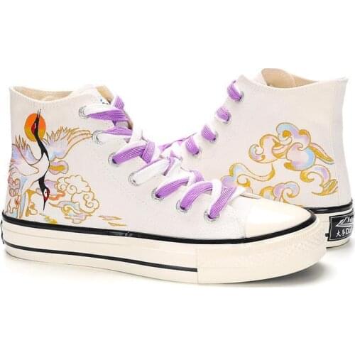 Men Women Vulcanized Shoes Ladies Lace-up Casual Sneakers Lover High-top Canvas Shoes Harajuku Hand-painted Graffiti Flats Shoes