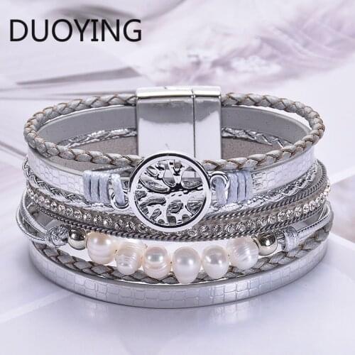 Hiyong Multiple Layer Bracelet, Bohemia Leather Bracelet Women Pearl Charms Wrap Bracelets jewelry Christmas Gifts Dropshipping