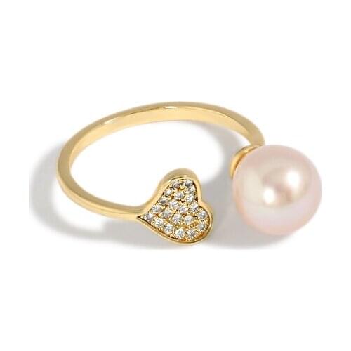 Kfvanfi Fashion Natural Pearl Ring Heart-shaped Opening Adjustable Gold Ring Womens New Jewelry 2021