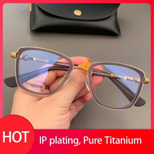 Luxury Brand Pure Titanium Plate Wide Side Height Count Myopia Glasses For men Women Small Square Frame