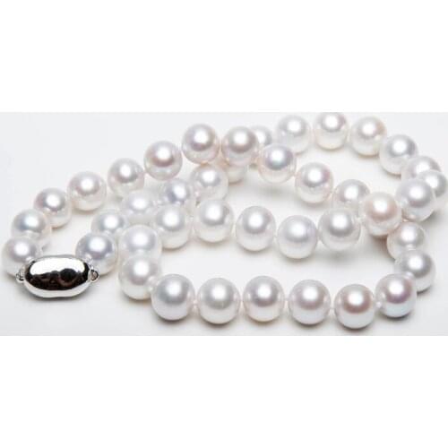 18" 10-10.6mm genuine natural freshwater white round pearl necklace 925silver