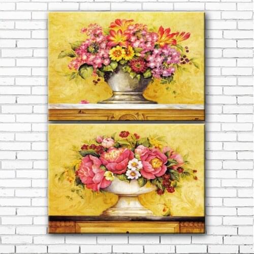 Pastoral pink flowers pot scenery canvas printings oil painting printed on canvas home living room wall art decoration picture