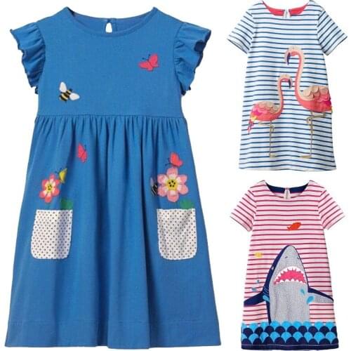 Top Quality Girls Dress Children Jumper Shirts Short Sleeve Embroidery Baby Girls Clothes Kids Blouses Vestidos Outfits 2-6Year