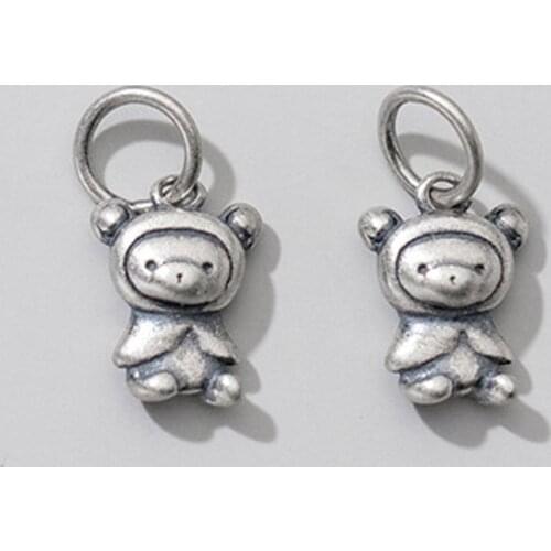 925 Sterling Silver Cute Circle Bear Women Fashion Charm Semi-finished Matte Handmade S925 Silver Pendants DIY Jewelry Findings
