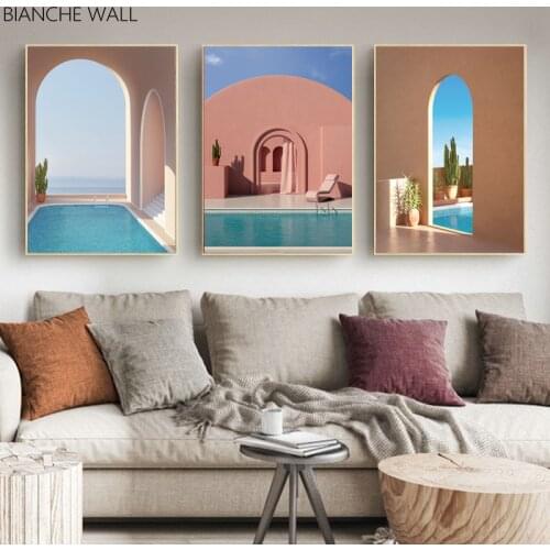 Islamic Architecture Entrance Swimming Pool Poster Building Scenery Canvas Print Wall Art Picture Painting Modern Home Decor