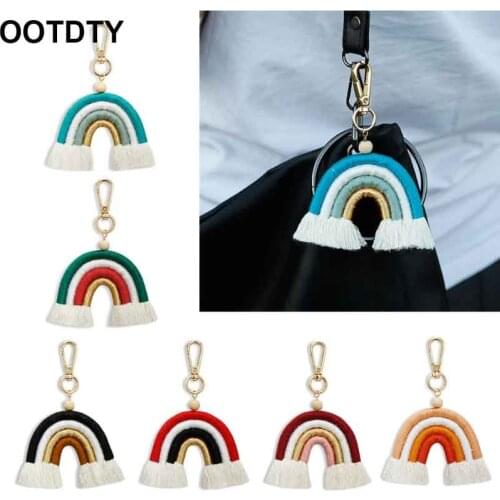 Rainbow Car Keychain Braided Rope Key Chain Women Trinket Car Bag Charm Pendant Key Ring Gift
