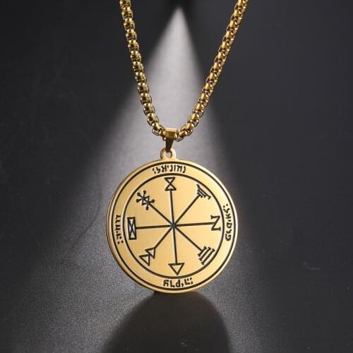 Retro Nordic Viking Amulet Pendant Necklaces Round Stainless Steel Solomon Seal Necklace for Men Jewelry Gift