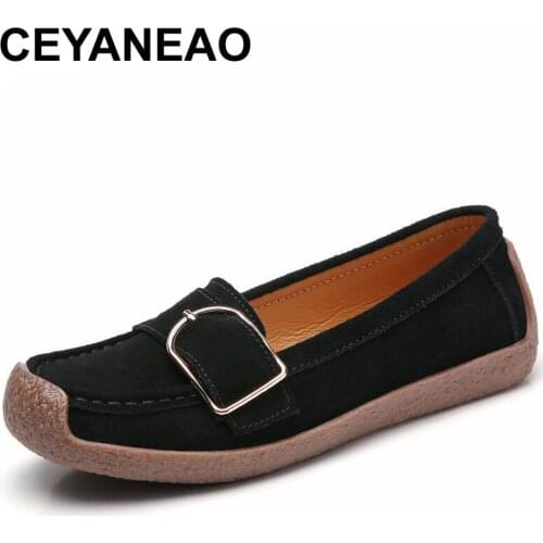 CEYANEAOSpring Autumn Shoes Woman Genuine Leather Women Flats Slip On Womens Loafers Female Moccasins Shoe Buckle FootwearE2163