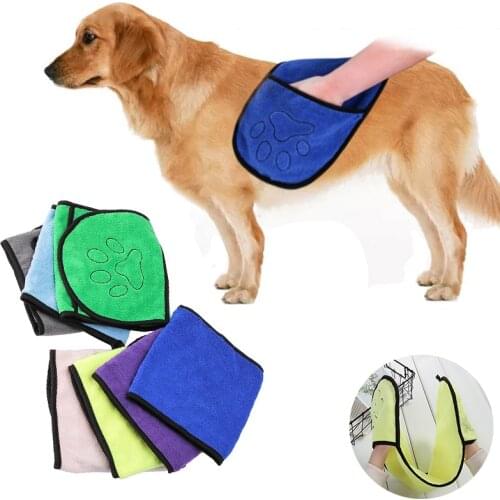Pet Dog Bath Towel Microfiber Ultra-Absorbent Cat Small Dogs Drying Towel Blanket with Pocket for Large Dogs Bathrobe Dog Towel