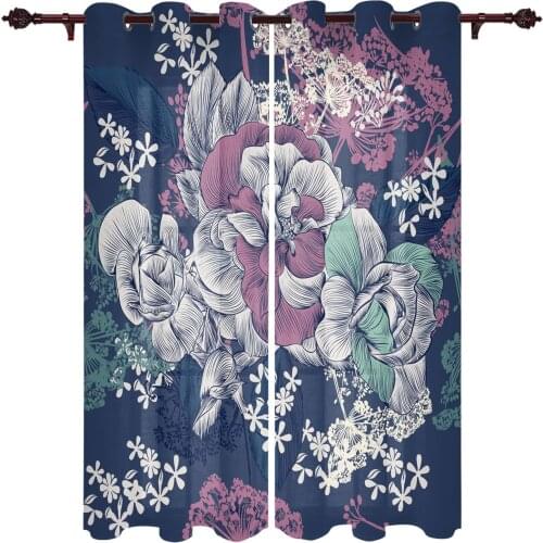 Flowers Plant Leaves Kitchen Curtain Kids Bedroom Living Room Balcony French Windows Curtain Fabric Pergola Bathroom