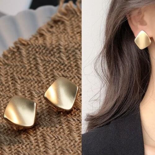 Simple Design Metal Statement Earrings With Clip Gold Color Geometric Earrings For Women Square Stud Earring Earring Jewelry
